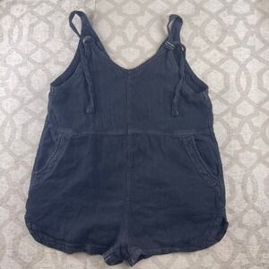 American Eagle Womens Large Black Linen Blend Zipper Front Tie Strap Romper L